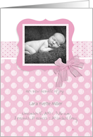 new baby girl, birth announcement photo card, pink, 3d-effect ribbon card