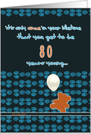 Happy 80 Years Young, once in a lifetime, Brown Bear with Balloon card