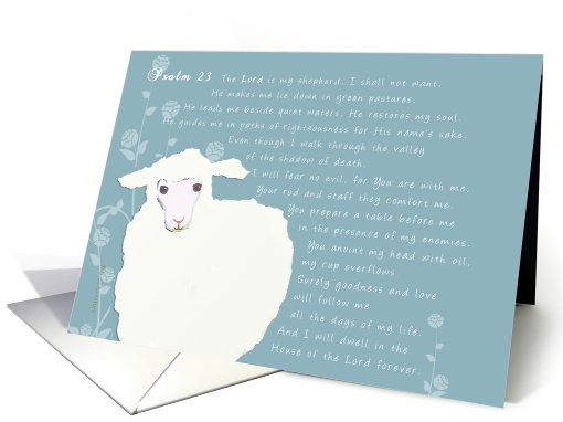 Psalm 23, The Lord is my Shepherd, sheep on green background card