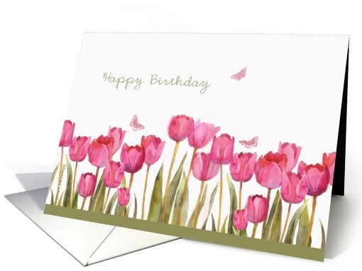 flowers, happy birthday card, pink tulips and butterfly,... (828503)