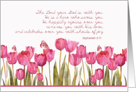 Zephaniah 3:17 scripture encouragement card, tulips and butterfly card