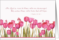 Psalm 34:18, scripture encouragement card, tulips and butterfly card