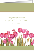 Psalm 145:14, scripture encouragement card, tulips and butterfly card
