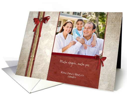 Spanish merry christmas photo card, bow & ribbon effect,... (849788)