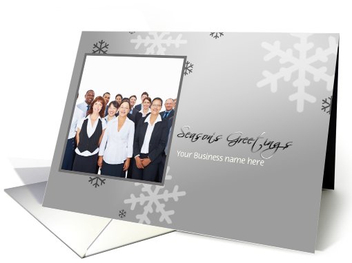 Season's Greetings business photo card, silver grey snowflakes card