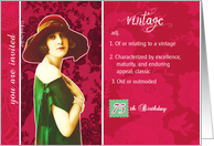 you are invited, 75th birthday party, vintage woman, red, green, black card