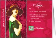 you are invited, 45th birthday party, vintage woman, red, green, black card