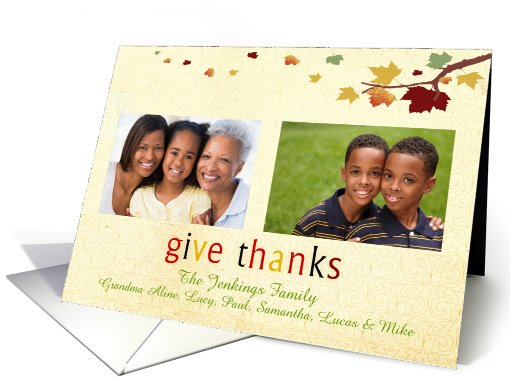 give thanks, happy thanksgiving photo card, fall leaves card (857968)