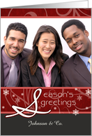 Season’s Greetings, business christmas photo card, red, black, white card