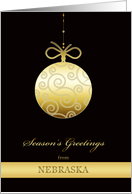 Season’s Greetings from Nebraska, gold bauble, Christmas Card
