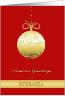 Season’s Greetings from Nebraska, gold bauble, Christmas Card