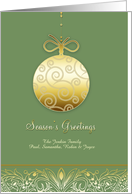 Season’s Greetings, customizable gold-effect christmas card, ornament card