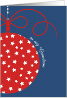 to my Grandson, Merry Christmas Card, red, white & blue,stars card