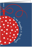 to my Daughter & her Family, Christmas Card, red, white & blue, stars card
