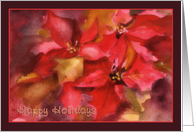 Happy Holidays, Poinsettias, Christmas card, watercolor painting card