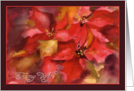 to my wife, Christmas card, Poinsettias, watercolor painting card