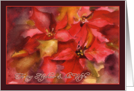 to my Nephew & his Wife, Christmas card, Poinsettias, watercolor card