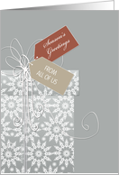 Season’s Greetings, Christmas card from all of us, elegant gift, white snowflakes card