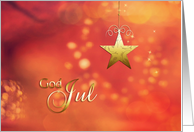 God Jul, Merry Christmas in Norwegian, Stars and Ornament card