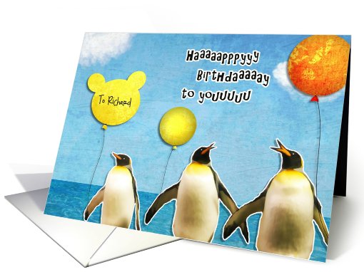 Happy Birthday, customizable card, penguins with balloons card