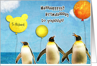 Happy Birthday, customizable card, penguins with balloons card