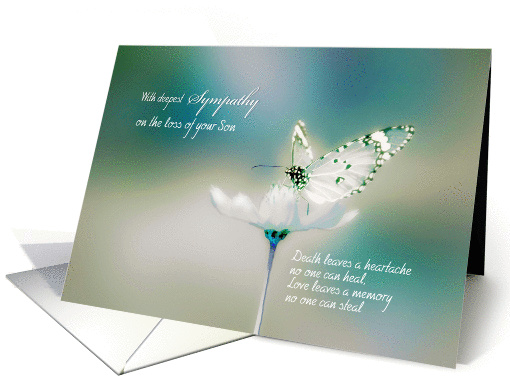 With deepest Sympathy on the loss of your Son, white butterfly card