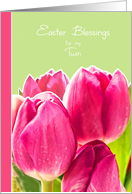 Easter Blessings to my Twin, Christian Easter card, tulips card