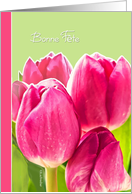 happy birthday in French Canadian, bonne Fte, pink tulips card