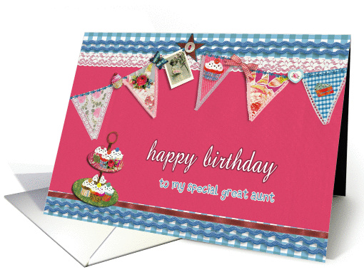 to my great aunt, happy birthday, bunting & cupcakes card (924773)