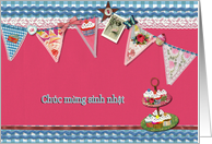 happy birthday in Vietnamese, bunting, cupcake, scrapbook style card