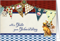 happy birthday in German, bunting, cupcake, scrapbook style card