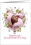 customizable adoption announcement, photo card, little flowers, heart card