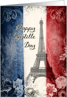 Happy Bastille Day, Eiffel Tower Paris, flowers, vintage look card