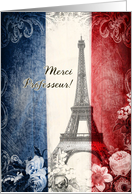 merci professeur, thank you French teacher, Eiffel tower, roses card