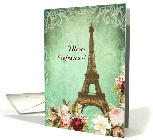 merci professeur, thank you French teacher, Eiffel tower, roses card