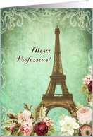 merci professeur, thank you French teacher, Eiffel tower, roses card