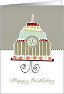 happy 30th birthday, layer cake, candle, cherries, flowers card