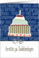 Grattis p fdelsedagen, happy birthday in Swedish, cake & candle card