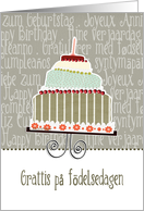 Grattis p fdelsedagen, happy birthday in Swedish, cake & candle card