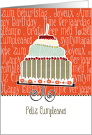 Feliz cumpleaos, happy birthday in Spanish, cake & candle card