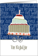 Vse Najbolje , happy birthday in Slovenian, cake & candle card