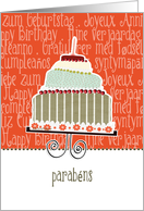 parabns, happy birthday in Portuguese, cake & candle card