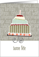 bonne Fte, happy birthday in French Canadian, cake & candle card