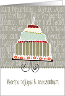 Vechno nejlep k narozeninm, happy birthday in Czech, cake & candle card