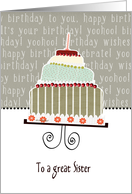 to a great sister, happy birthday, cake & candle card