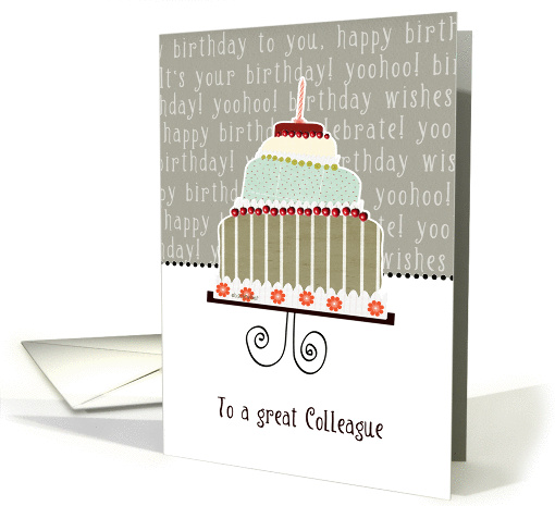 to my colleague, business happy birthday card, cake & candle card