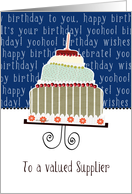 to a valued supplier, business happy birthday card, cake & candle card