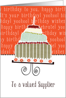 to a valued supplier, business happy birthday card, cake & candle card