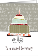 to a valued secretary, business happy birthday card, cake & candle card