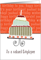 to a valued employee, business happy birthday card, cake & candle card